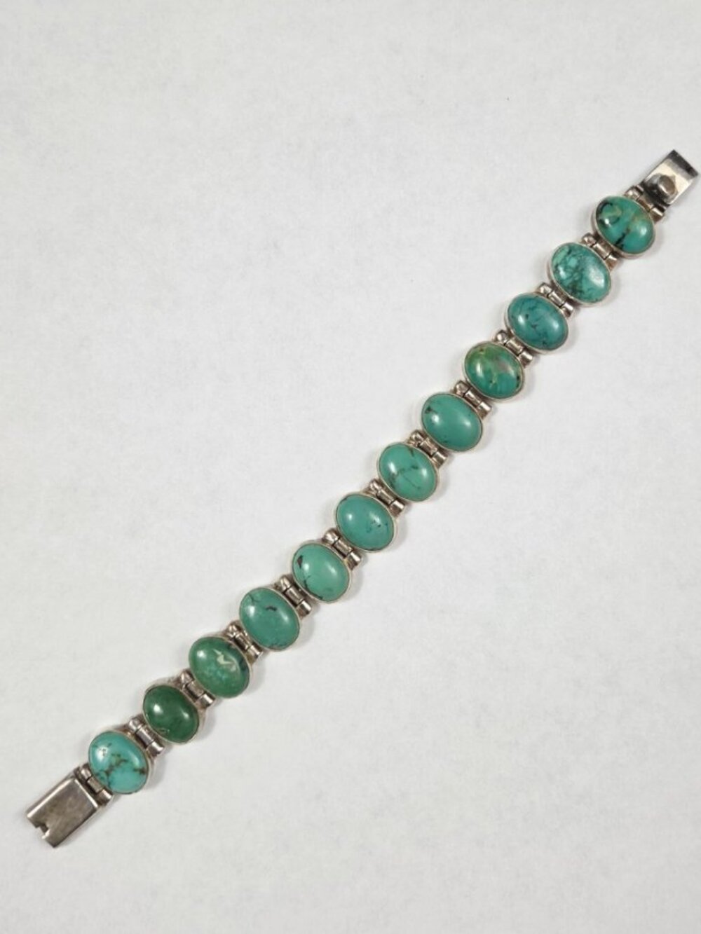 Vintage Southwestern Sterling Silver 925 Turquoise Cabochon Link Bracelet 7.5"